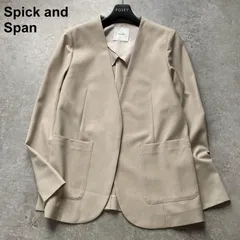 美品 スピック＆スパン Spick and Span ノーカラージャケット カラーレスジャケット ストレッチ ベージュ レディース 38サイズ ポリエステル 通勤 フォーマル 入学式 オフィス きれいめ  美シルエット 羽織り