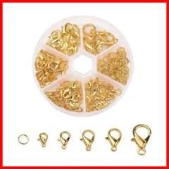 カニカン 6種セット 5サイズ 6mm 8mm 12mm 丸カン マルカン 金具セット 基礎パーツ DIY アクセサリー パーツ リング ハンドメイド 手芸 クラフト 収納ケース付き (ゴールド)