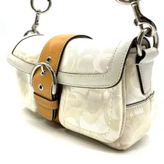 【良品】 COACH Y2K signature  white beige canvas brown leather shoulder bag unisex コーチ ショルダーバッグ