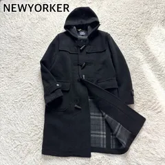 NEWYORKER ニューヨーカー ダッフルコート 老舗定番 チャコール ダークグレー メンズ M ウール 日本製 通勤 通学 ビジネス 上品 裏地チェック トラッド スタイル 暖か 秋冬 アウター 大人 カジュアル 古着男子 紳士服