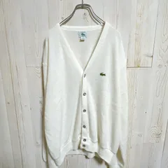 80's USA製　IZOD LACOSTE アクリルカーディガン USA製 ホワイト ワニ刺繍 古着