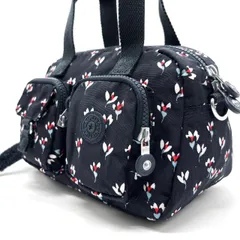【良品】 Kipling キプリング ハンドバッグ  トートバッグ ナイロン 花柄 総柄 ネイビー 紺色 ユニセックス 男女兼用 メンズ レディース