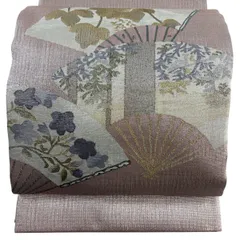 【美品】 袋帯 秀品 関西仕立て 扇 草花 金銀糸 ピンク お太鼓柄 正絹 【中古】