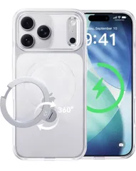 ★CASEKOO iPhone 17 Pro Max 用 ケース クリア 米軍MIL規格 フィット感 MagSafe対応 最大25W急速充電対応 横縦両立 角度自在 超 耐衝撃 高耐久性 ラップホール付き 「MagicStand Pro Kori」(クリア)