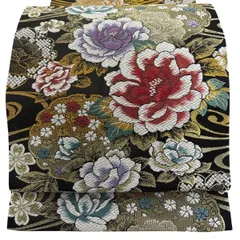 【美品】 袋帯 秀品 振袖向き 草花 流水 金糸 箔 金茶 六通 正絹 【中古】