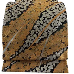 【美品】 袋帯 秀品 振袖向き 桜 梅 金糸 箔 金色 六通 正絹 【中古】