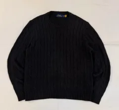 キューアールタブ) ポロ新モデル ケーブル編み ケーブルニット ディープチャコール グレー