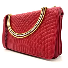 【良品】BALLY バリー ハンドバッグ ショルダーバッグ レザー 革 キルティング 赤色 レッド ユニセックス 男女兼用 メンズ レディース