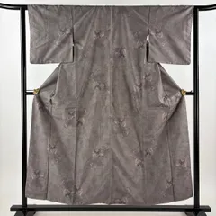 【美品】 大島紬 身丈155cm 裄丈62cm S 袷 都喜ヱ門 証紙 葉と実 灰茶 正絹 逸品 【中古】