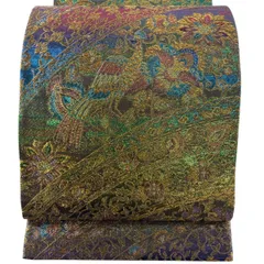 【美品】 袋帯 逸品 鳳凰 花唐草 金糸 箔 青緑 全通 正絹 【中古】