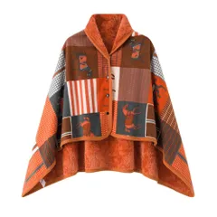 在庫処分 洗濯可能 静電気防止 抗菌加工 吸湿保温 手触り おしゃれ チェック柄 あったか 防寒対策 厚手 ボタン付き 肩掛け 暖かい 着る毛布 4way 大判 ハーフケット ブランケット ひざ掛け [LeafIn]