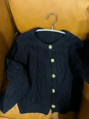 ネイビー ケーブル編み ニット カーディガン