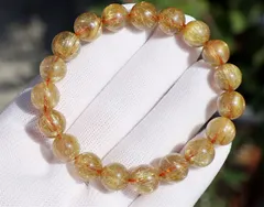 【1粒】天然水晶ビーズ ゴールドルチルビーズ DIY用ブレスレット用ビーズハンドメイドブレスレット素材8mm