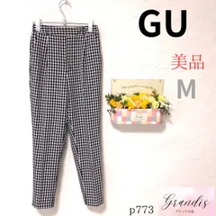 美品 ★ジーユー GU★ レディース チェック柄スラックス Mサイズ相当 モノトーン ポリエステル96% ポリウレタン4% ウエストゴム入り ストレッチ素材 秋冬 古着女子