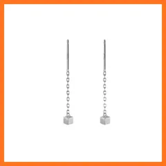 【新品】 AREUM ピアス キューブ 垂れ下がり スティックピアス 両耳 片耳 チェーン キュービックピアス ロングピアス 揺れる 誕生日 彼女 女性 シルバー ゴールド ブラック 2つ入り (ブラック)
