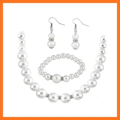 【新品】 [PLMQAZ] ネックレス パール パールネックレス 冠婚葬祭 パール 3点 セット ネックレス & ブレスレット & ピアス に似合うホワイト 結婚式 パーティー 入学式 卒業式 冠婚葬祭 女性向け