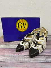 GIANNI VERSACE ジャンニ ヴェルサーチ メッシュ レザー ストラップ パンプス ヒール サンダル 36 1/2 レディースのサムネイル