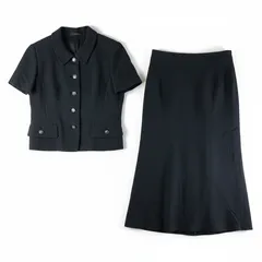 コルディア CORDIER セットアップ スーツ 半袖ジャケット 肩パット ロングスカート 黒 42サイズ 984419