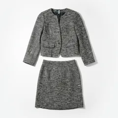 ニューヨーカー NEWYORKER セットアップ ジャケット スカート スーツ ツイード 肩パッド 裏地付き 黒系 9ARサイズ 984551