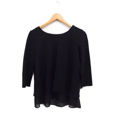 ナチュラルビューティーベーシック NATURAL BEAUTY BASIC シフォンレイヤード ニット プルオーバー 七分袖 Vネック 無地 ウール M ブラック 黒 /FT34