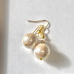 vp07.柔らかな輝き 大ぶりコットンパール揺れるピアス ステンレス