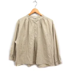 サマンサモスモス SM2 チェック シャツ ブラウス 長袖 スタンドカラー 綿混 F ベージュ /FT31