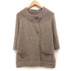 クミキョク 組曲 KUMIKYOKU ニット カーディガン シンプル 切替リブ ラグランスリーブ ワイド袖 七分袖 丸首 ウール 毛 2 ベージュブラウン 茶 /HT15