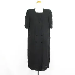 東京ソワール TOKYO SOIR ワンピース チュニック 五分袖 Vネック 胸当て付き ロング丈 シャドーチェック ウール混 ブラックフォーマル 11 ブラック ※EKM