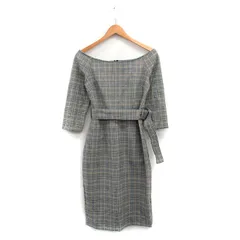 ザラ ベーシック ZARA BASIC ワンピース ロング 七分袖 リボン チェック M グレー 灰 /KT16