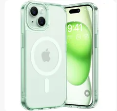 ★【米軍規格・Magsafe対応】TORRAS iPhone 15 用 ケース 耐衝撃 マグネット搭載 ワイヤレス対応 半透明 マット 黄ばみなし ストラップホール付き アイフォン 15 用 カバー Guardian-Mag 薄緑い
