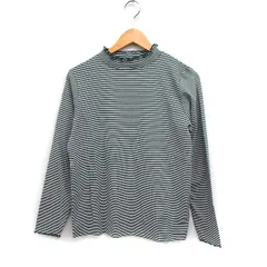 スタディオクリップ Studio Clip ボーダー カットソー Tシャツ 長袖 ハイネック フリル コットン 綿 L グリーン 緑 /FT14