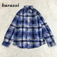 ★タグ付未使用★ barassi 長袖シャツ 46 ネイビー チェック花柄