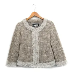 ロペピクニック ROPE Picnic ノーカラージャケット ツイード 七分袖 ウール混 38 ベージュ /KT17