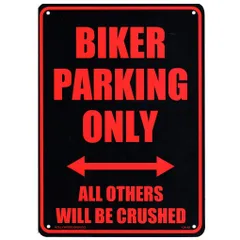アメリカン プラスチック サインボード プレート (BIKER PARKING ONLY）バイク専用駐輪場 ハーレー アメリカン雑貨 グッズ アメリカ 雑貨 店舗 ガレージ 看板 インテリア