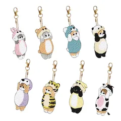 5Dダイヤモンドアート 8種類 猫 動物 ダイヤモンドハンドクラフトセットチャームビーズアート [PAVIKE] ダイヤモンド塗装 DIY 工芸品セット 手作り バッグ飾り 専用工具付き 誕生日 記念日 初心者/大人/子供用