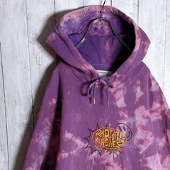 【海外モデル】00s 古着 スマイル ニコちゃん 刺繍 パープル ブリーチ タイダイ パーカー 730