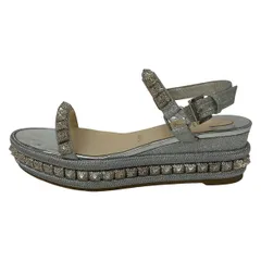 CHRISTIAN LOUBOUTIN(クリスチャンルブタン) サンダル 38 レディース - シルバー スタッズ/ウェッジソール