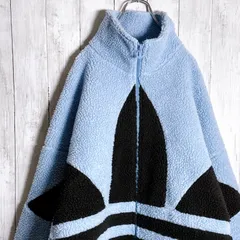 【極美品/国内正規品】adidas originals ウォッシュブルー トレフォイル デカロゴ フリース ボアジャケット #960