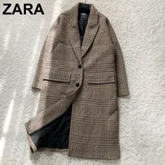美品 ZARA ザラ ロングコート チェスターコート グレンチェック ベージュ ブラウン レディース Sサイズ ウール混 通勤 通学 お出かけ きれいめ 上品 インスタ映え 高見え