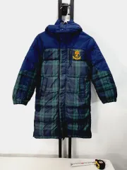 ポロラルフローレン キッズ ロングダウンジャケット タータンチェック ダウンコート ネイビー グリーン s 8y