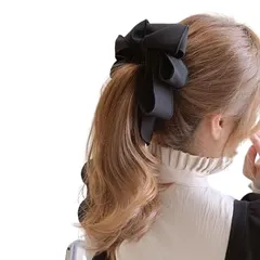 Naty’ｓ＆Life グッズ ヘアアレンジ シニヨンメーカー 大人可愛い ブラック まとまる 大きめ リボン ヘアクリップ バナナクリップ ヘアアクセサリー 髪飾り