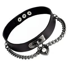 & チェーン レザー チョーカー レディース ハート メンズ 黒 パンク 地雷系 病み系 V系 [P-Rize] ヴィジュアル系 ゴシック 原宿系 コスプレ 衣装