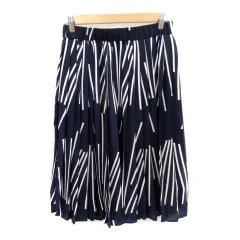 オットー OTTO Collection プリーツスカート ミモレ丈 総柄 M 紺 ネイビー 白 ホワイト /SY11