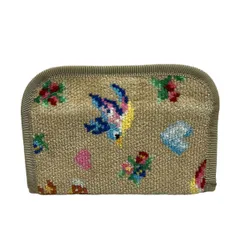 FEILER(フェイラー) コインケース美品  - ベージュ×ピンク×マルチ ポケットテッシュカバー付き/うさぎ/鳥/ハート