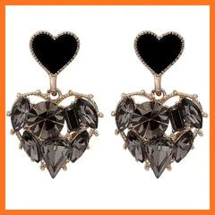 【新品】 HAPVITAL ハート型ピアス レディース 人気 金属アレルギー対応ジルコニア 耳飾り 気質 女性 ギフト ファッショナブルで人気 (ブラックラブ)