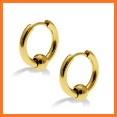 【新品】 [Puente] ピアス メンズ フープピアス フープ リング リングピアス レディース ボール ビーズ ステンレス ステンレスピアス シンプル 小ぶり 両耳 両耳セット 18g ゴールド 金色 金 12mm