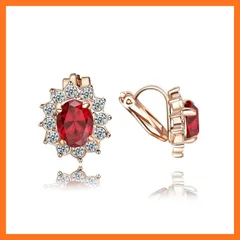 【新品】 Yoursfs ルビー イヤリング クリップ 赤 クリスタル ピアス 18kゴールドメッキ ジルコニア レディース ファッション クリップイヤリング