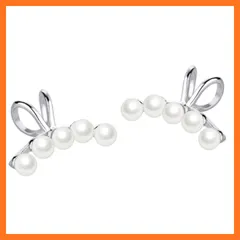 【新品】 ALOHAMONI (アロハモニ) イヤーカフ 5連パール 両耳 2個セット パール ゴールド イヤカフ 軟骨 フープ イヤークリップ 重ね付け 片耳 耳掛け イヤリング レディース 韓国 オルチャン (シルバー)