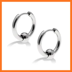 【新品】 [Puente] ピアス メンズ フープピアス フープ リング リングピアス レディース ボール ビーズ ステンレス ステンレスピアス シンプル 小ぶり 両耳 両耳セット 18g シルバー 12mm