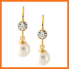 【新品】 [ジュエリーショップエム] 丸パール&立爪スワロロングフックピアス p1228 ゴールド